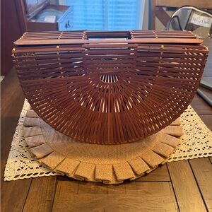 Vintage Semi-Circle Bamboo Ark Handbag - Brown